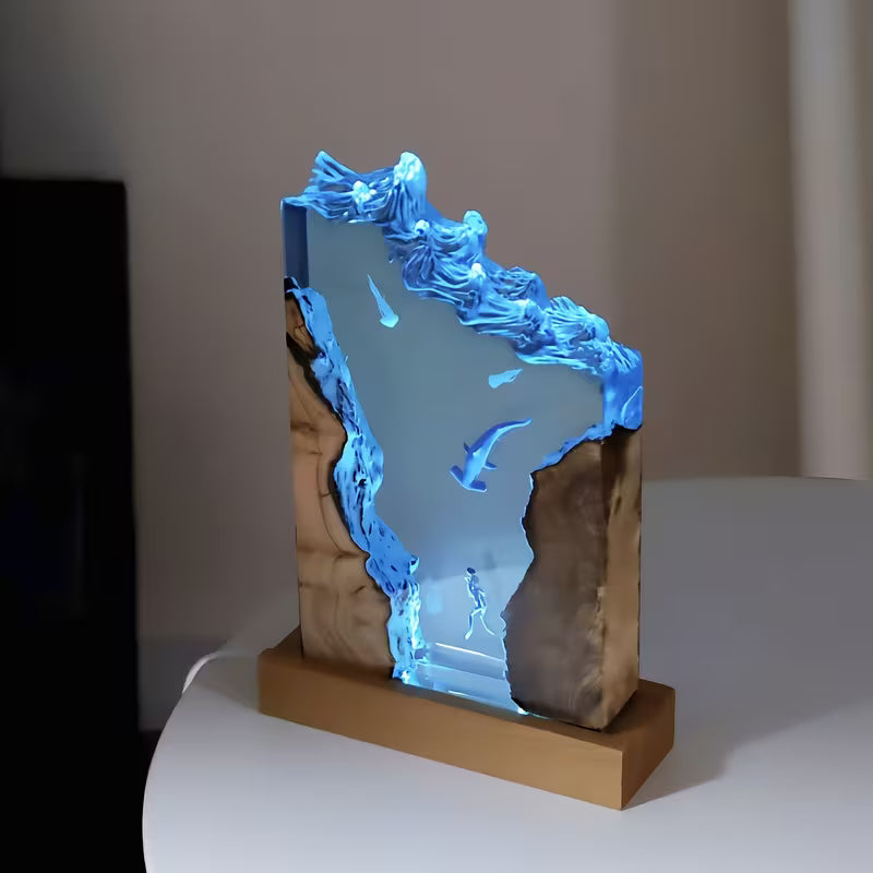 Whale and Diver Resin Lamp
