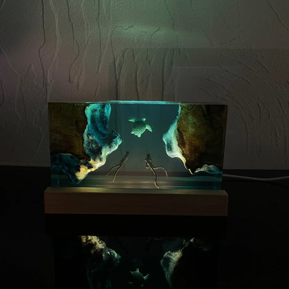 Divers and Turtles Resin Lamp