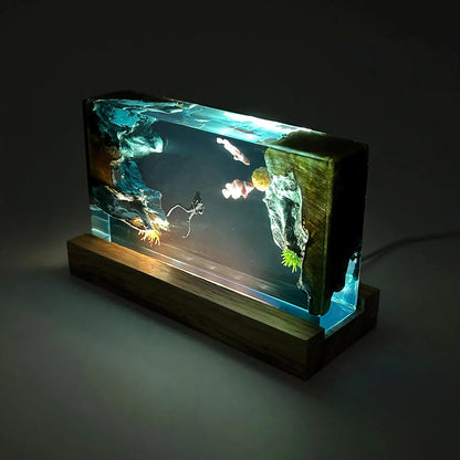 Scuba Diver and Fishes Resin Lamp