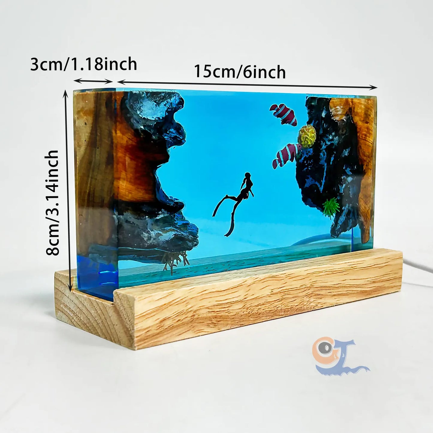 Scuba Diver and Fishes Resin Lamp