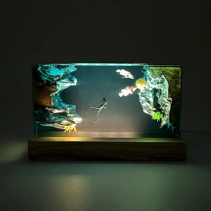 Scuba Diver and Fishes Resin Lamp