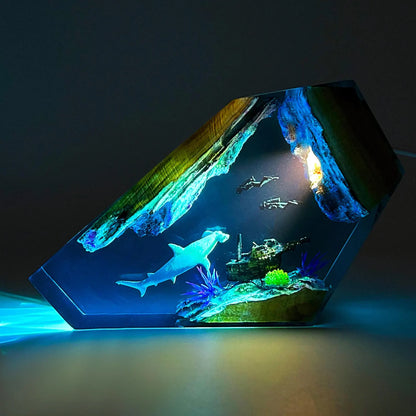 Hammer Head Shark and Divers Resin Lamp