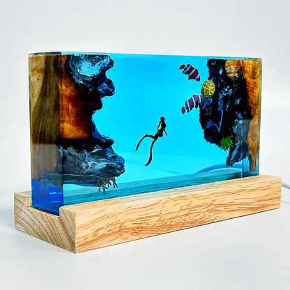 Scuba Diver and Fishes Resin Lamp