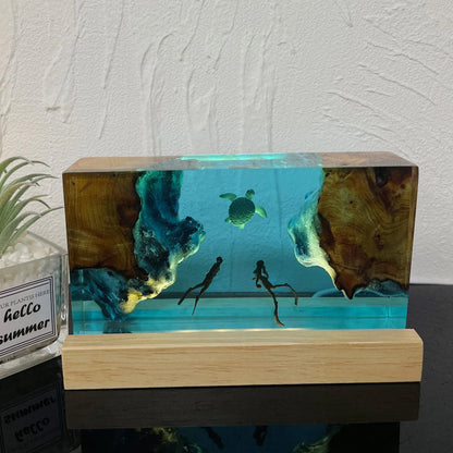 Divers and Turtles Resin Lamp