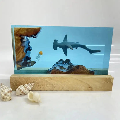 Hammer Head Shark and Jellyfish Resin Lamp